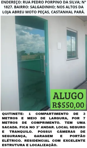 ALUGO QUITINETE NO 3 ° ANDAR. ALUGUEL R$550,00 ( INCLUSO A TAXA DA ÁGUA)