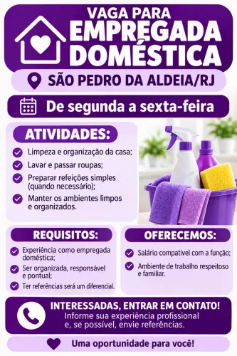 Vaga para secretária do lar
