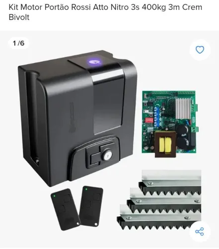 Kit Motor Portão Rossi Atto Nitro 3s 400kg 3m Crem Bivolt
