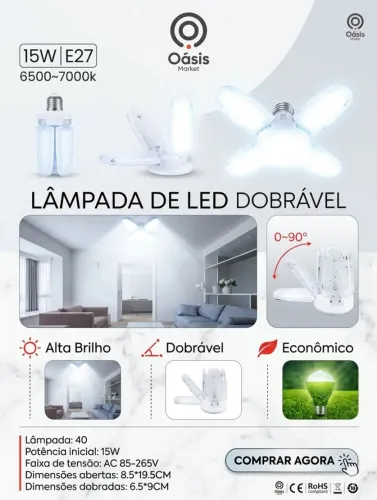 Lâmpada led dobrável 15w