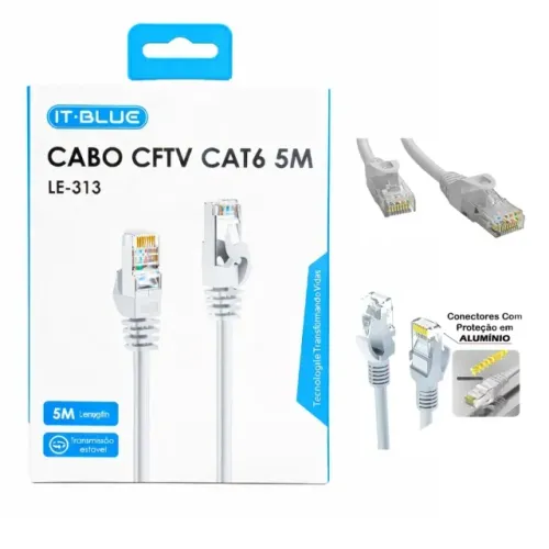 Cabo de Rede Ethernet CAT6 5 Metros RJ45 IT-BLUE LE-313 Blindado - Conector Banhado a Ouro