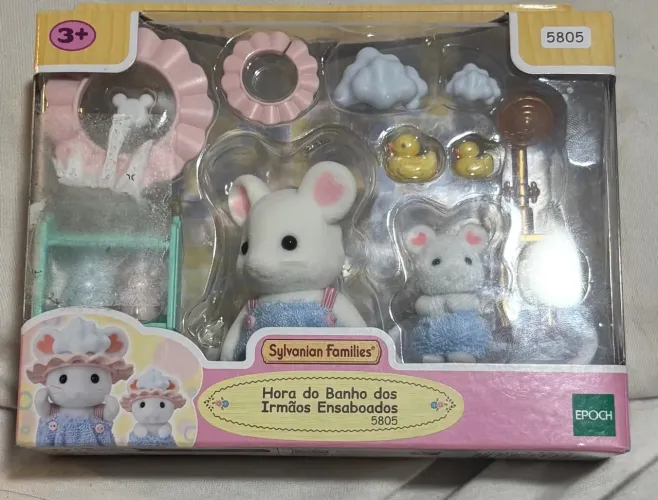 sylvanian families hora do banho irmãos ensaboados