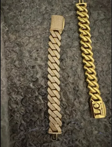 20MM PULSEIRA DIAMOND PRONG LINK - BANHADO A OURO 18K - 18CM