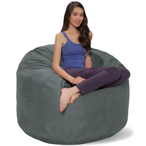Puff Redondo 100x50 Em Suede Cinza Com Enchimento