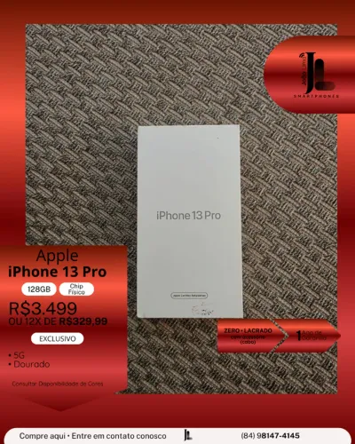 IPHONE 13 PRO, 5G, 128GB, CHIP FÍSICO, LACRADO, EXCLUSIVO!