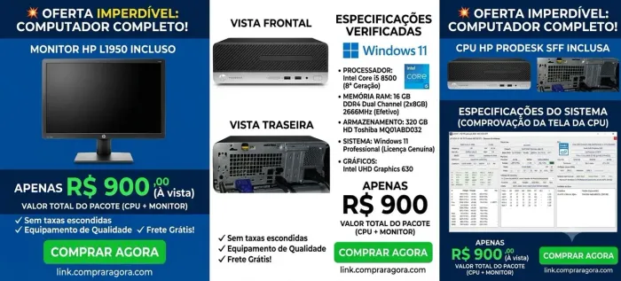 Hp prodesk 400 g5 sff i5 8500 16gb ddr4 1333mhz dual channel licença windows original