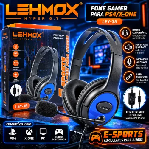 Headset gamer P2 com controle de volume e mute