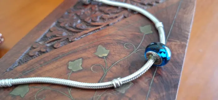 Berloque / Charm Processo Murano -  Azul Florido - Compatível Pandora