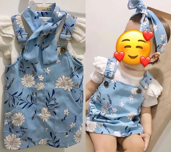 Conjunto bebê / Jardineira, laço e body Marca: Shein