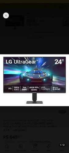 Monitor LG Ultragear 144Hz - 24 IPS (Lacrado)