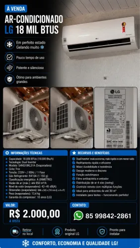 Ar-condicionado LG 18 mil btus 2000,00