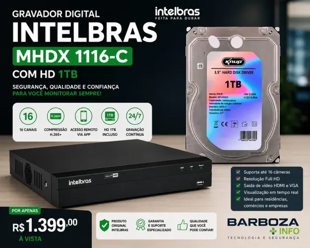 Combo Dvr 16 canais com Hd de 1 Tb