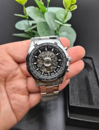 Relógio Masculino Winner Automático | Skeleton e Aço Inoxidável<br>