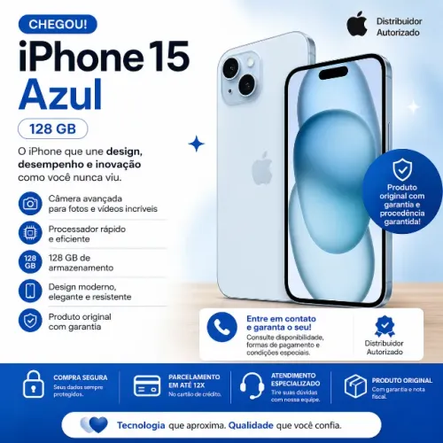 Apple iPhone 15 (128 GB) - Azul - Distribuidor Autorizado