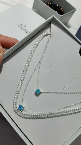 Colar prata legítimo cristal Pedra azul - Prata fina
