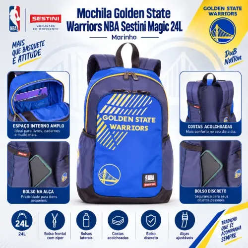 Mochila Golden State Warriors NBA Sestini Magic 24L - Azul Marinho