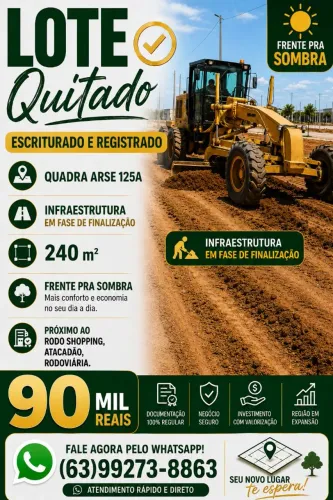 Lote residencial Arse 125A (quitado, escriturado e registrado)