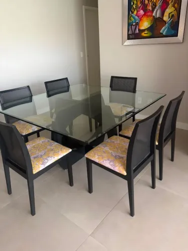 Mesa de Jantar 1,50x1,50 Vidro Temperado + 8 Cadeiras | Excelente Estado