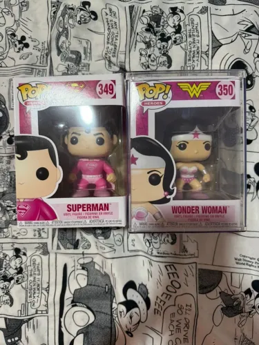 Kit Funko Pop DC Superman #349 + Wonder Woman #350 | Breast Cancer Awareness | Originais