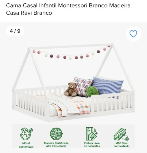 VENDE Cama Casal SEM COLCHÃO, Infantil Montessori Branco Madeira Casa Ravi Branco 