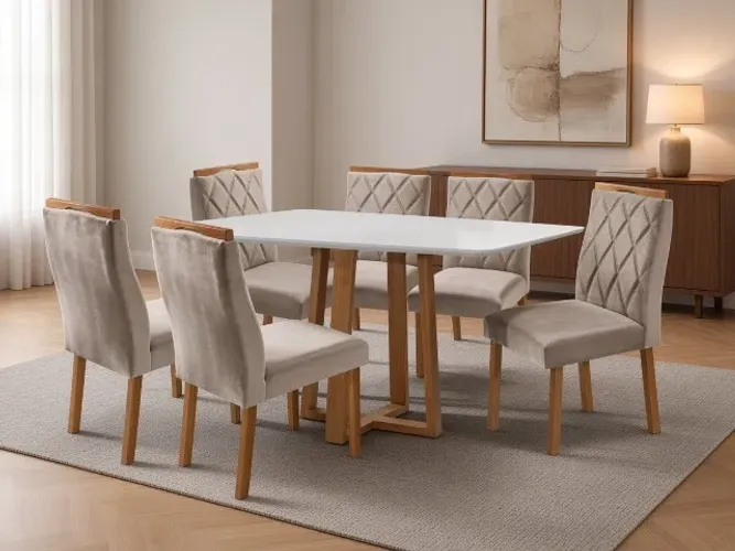 Mesa Pedro 1,60m c/ 6 Cadeiras Iza (NOVO A PRONTA ENTREGA)