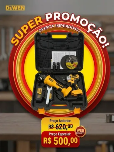Kit Combo 2 em 1 (Esmerilhadeira + Chave de Impacto a Bateria)