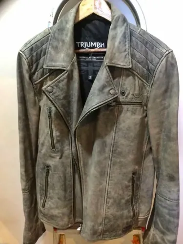 Jaqueta couro triumph moto estonada bobber goatskin harley