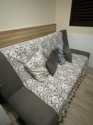 Sofá-cama Veludo 3 lugares cinza