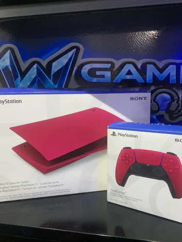 Controle ps5 + face plate vermelho