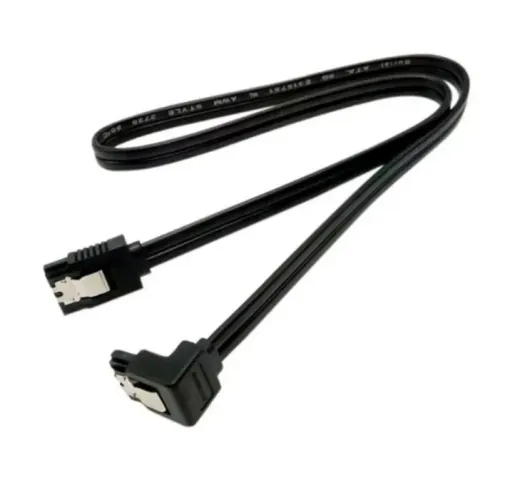 Cabo De Dados Sata 3 6gb/s Com Trava Metálica Conector 90 Graus L Para HD E SSD Preto