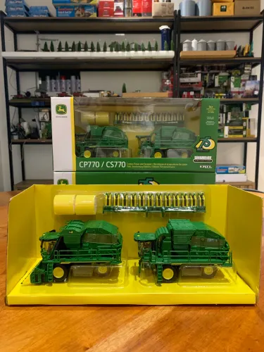 Miniatura colheitadeiras algodão John Deere CP770 + CS770 1/64