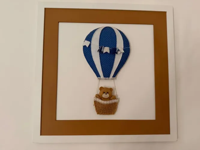 Kit 2 Quadros Decorativos 3D para Quarto de Bebê - Ursinho e Balão (40x40 cm)