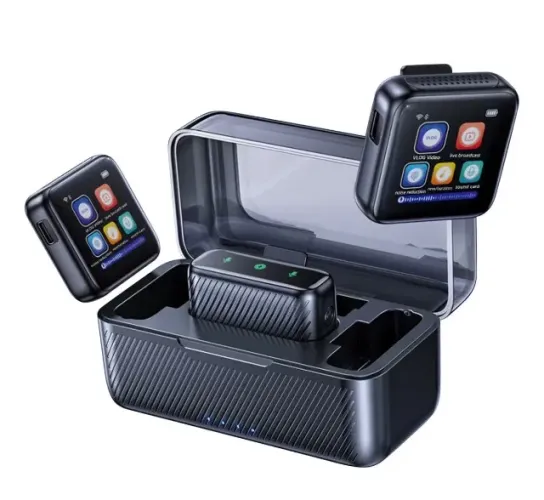Microfone Lapela Sem Fio Ezra EZ-R01 Anti Ruído com Display e Estojo de Carga