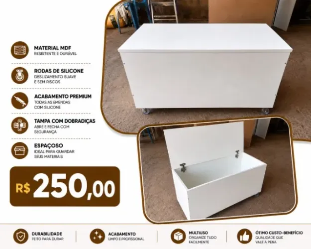 BAÚ UTILIDADES/ MULTIUSO/ ORGANIZADOR MDF NOVO