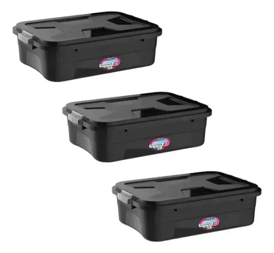 Kit com 3 Caixas Organizadoras Com Tampa, 28L - Uninjet