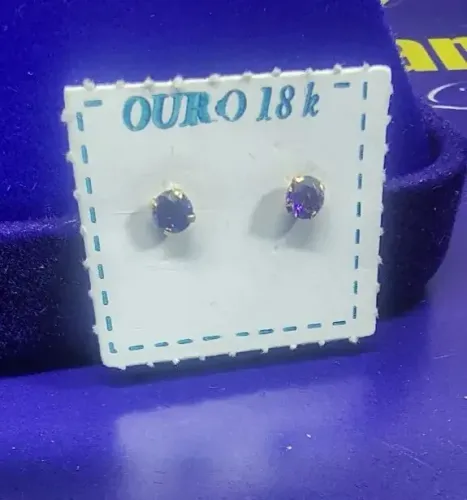 Brincos Zircônia Lilas Ouro 18 Kilates 3 mm