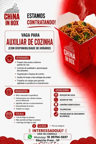 Auxiliar de Cozinha com ou sem EXPERIÊNCIA.