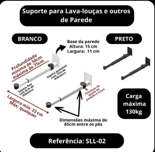 SUPORTE DE PARADE FIXO OU REGULAVEL PARA LAVA-LOUÇAS, FRIGOBARES, ADEGAS