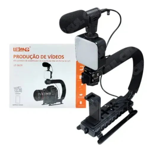 CONJUNTO SUPORTE ESTABILIZADOR COM LED E MICROFONE LELONG LE-3629