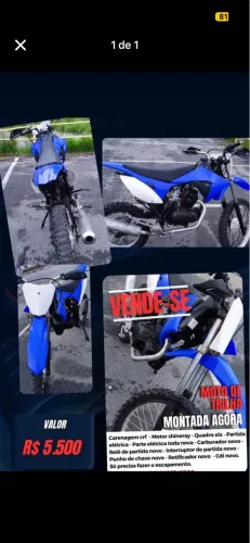 Vendo MOTO DE TRILHA ZERADA 