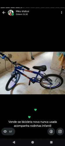 Bicicleta nova infantil acompanha rodinhas