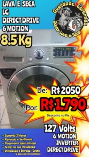 LAVA E SECA LG INOX 10.2Kg INVERTER 127 Volts Garantia, Entrega Grátis! Top