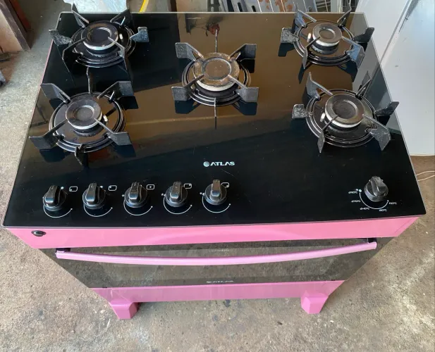 Fogão 5 bocas rosa de mesa de vidro, elétrico. ENTREGO
