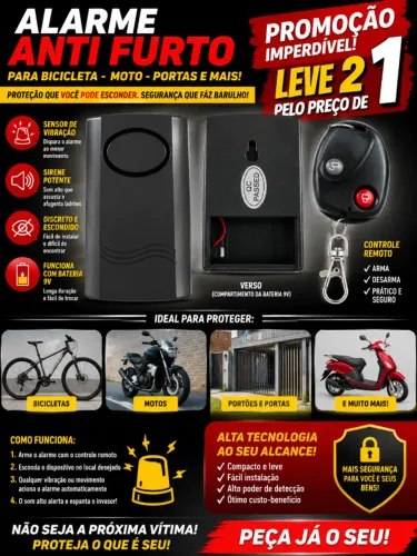 Alarme Antifurto Wireless Controle _ Compre Um e Leve Outro _ Novo _Bateria 9V