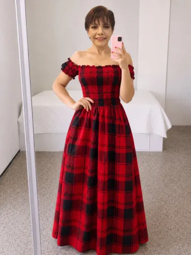 Vestido xadrex com fenda 
