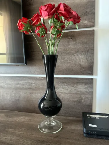 VASO DECORATIVO CACHEPÔ ENFEITE VIDRO 45cm PRETO