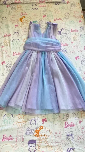 Vestido infantil de festa tema sereia Ariel - Tam. 4, Cor roxo/rosa