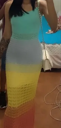 Vestido Longo Tricot Colorido Degradê / Tonalidades Pastéis