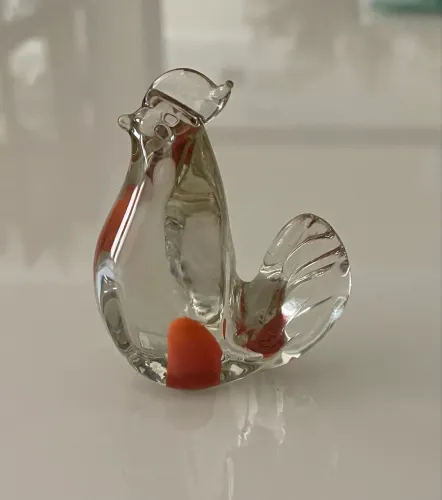 Rara Escultura Antiga Galo em Cristal Murano São Marcos - Com Selo Original