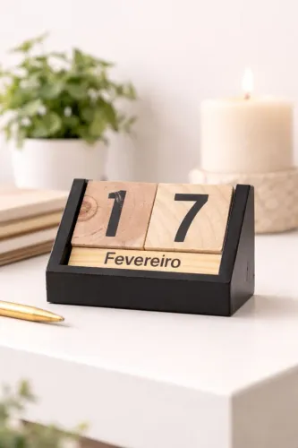 Calendário Permanente de Mesa em Madeira